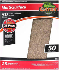 Gator 9" x 11" Multi-Surface Sanding Sheets, 50 Grit, 25 Pack