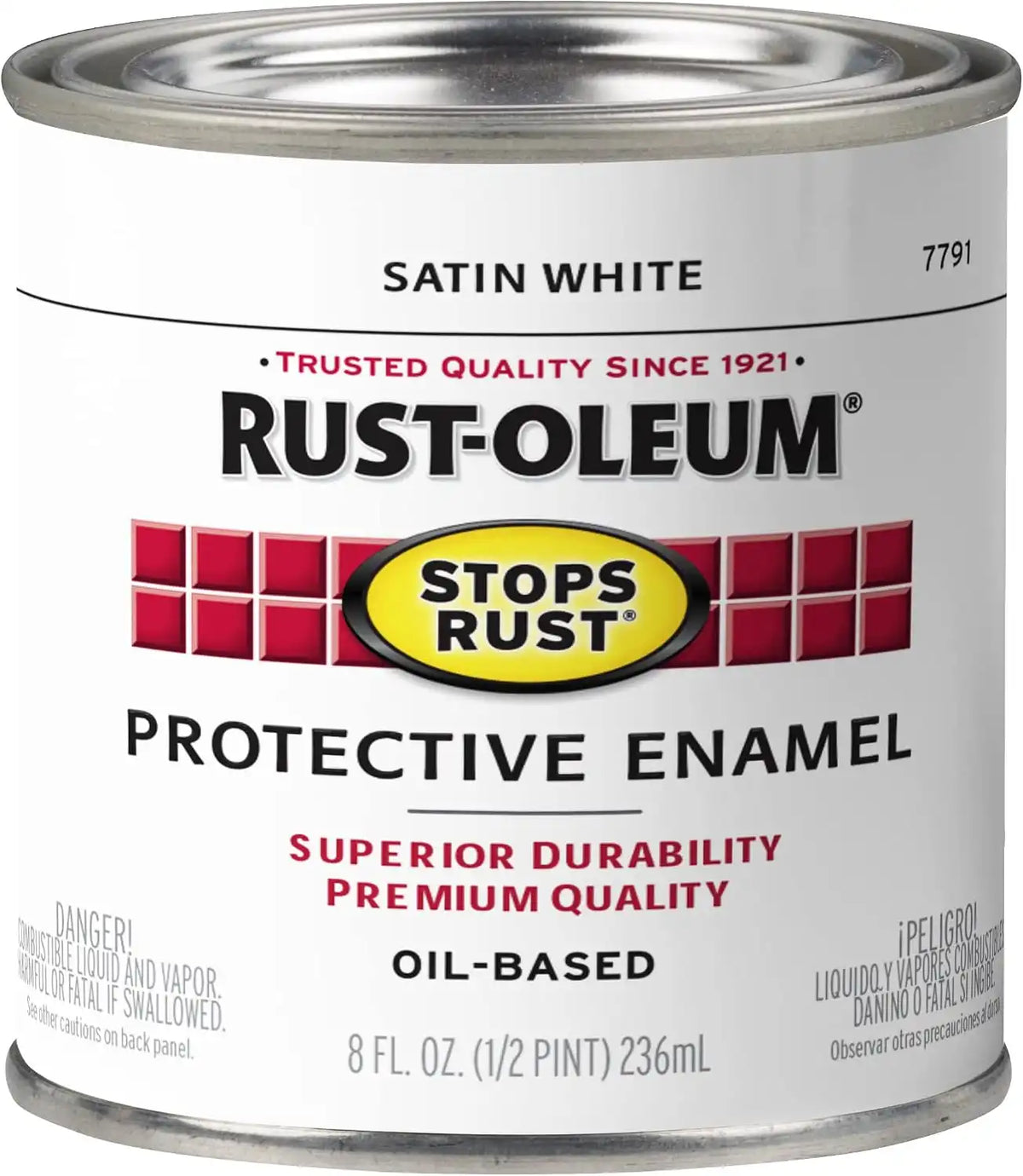 Rust-Oleum 7791730 Stops Rust Brush On Paint, Half Pint, Satin White