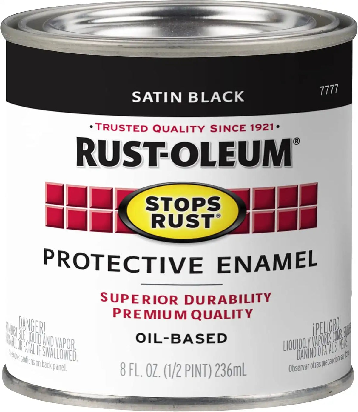 Rust-Oleum 7777730 Stops Rust Brush On Paint, Half Pint, Satin Black