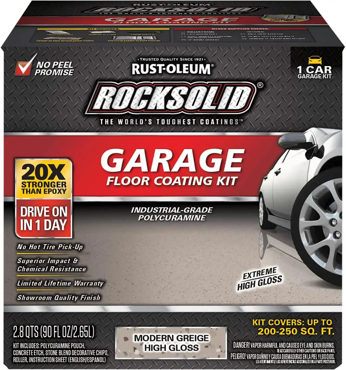 Rust-Oleum 381086 RockSolid Polycuramine Garage Floor Coating, 1 Car Kit, High Gloss Modern Greige