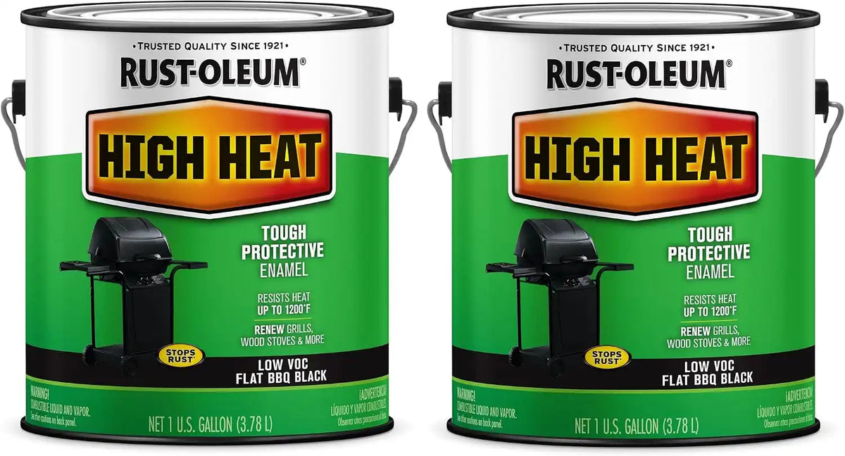 Rust-Oleum 237543-2PK High Heat Brush Protective Enamel Paint, Gallon, Low VOC Flat BBQ Black, 2 Pack