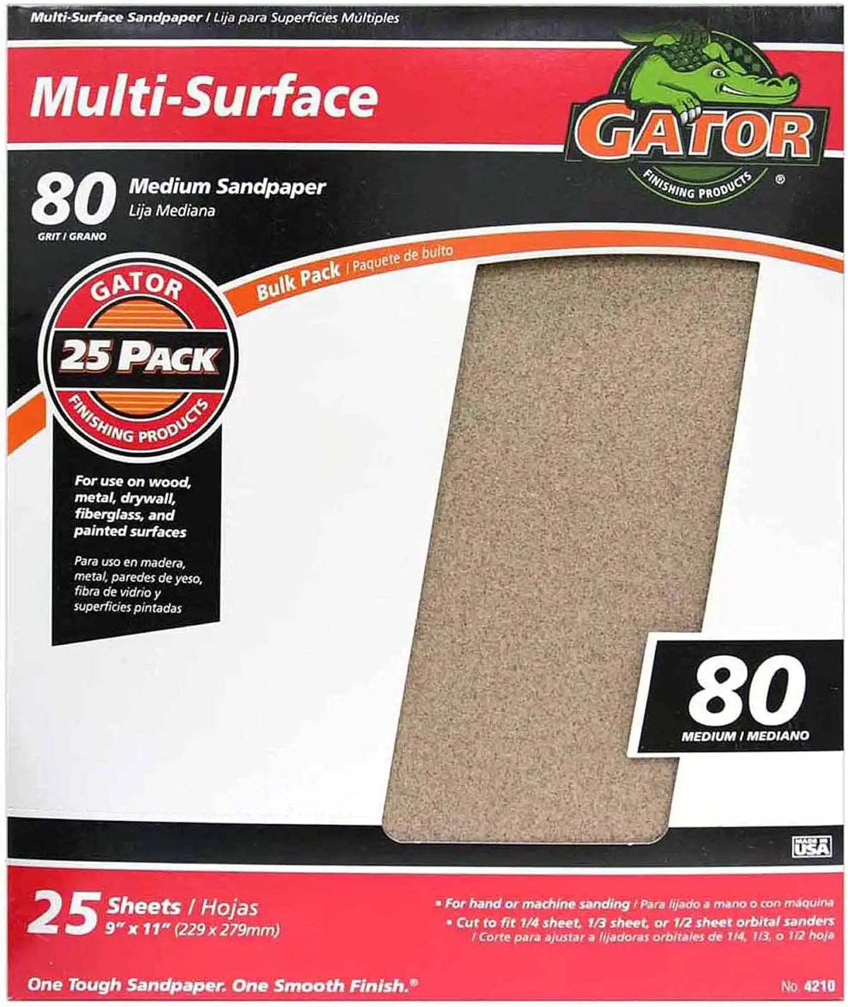 Gator 9" x 11" Multi-Surface Sanding Sheets, 80 Grit, 25 Pack