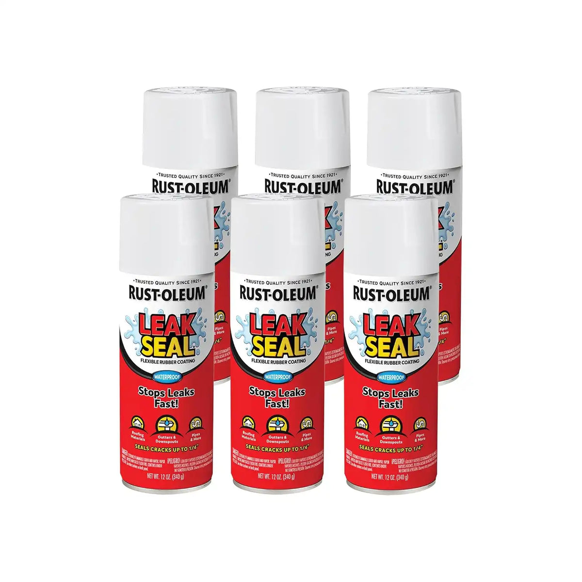 Rust-Oleum 267970-6PK LeakSeal Flexible Rubber Coating Spray, 12 oz, White, 6 Pack