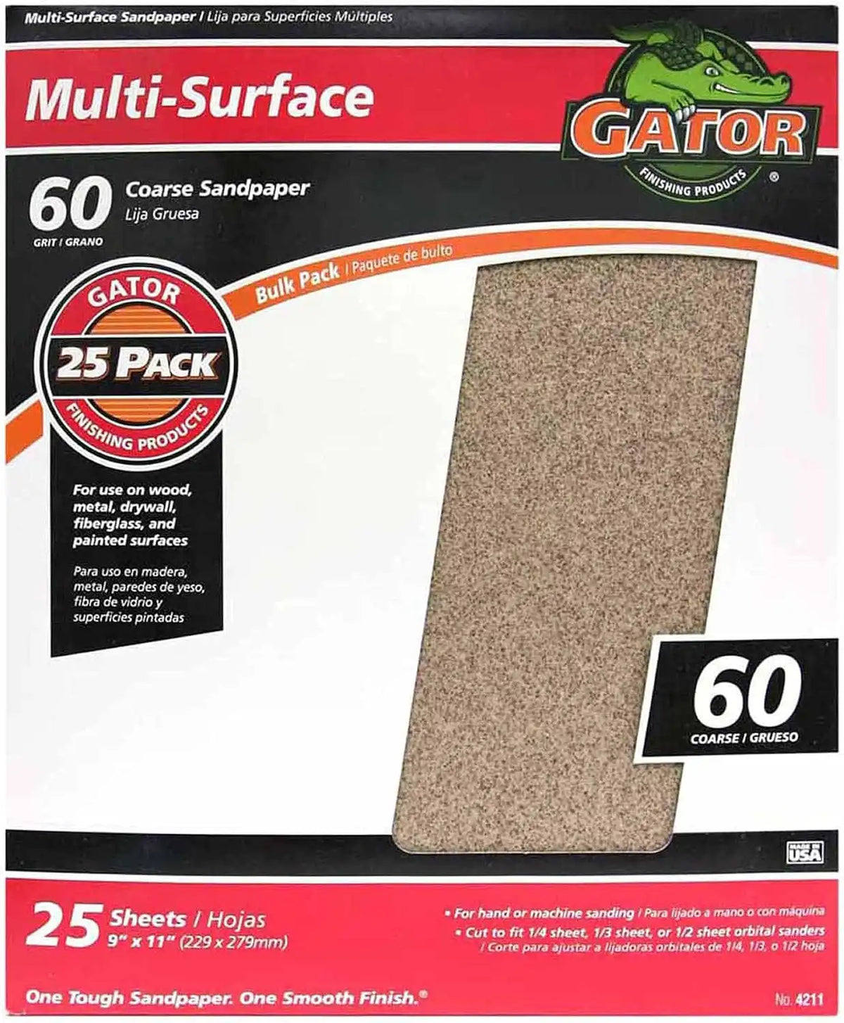 Gator 9" x 11" Multi-Surface Sanding Sheets, 60 Grit, 25 Pack
