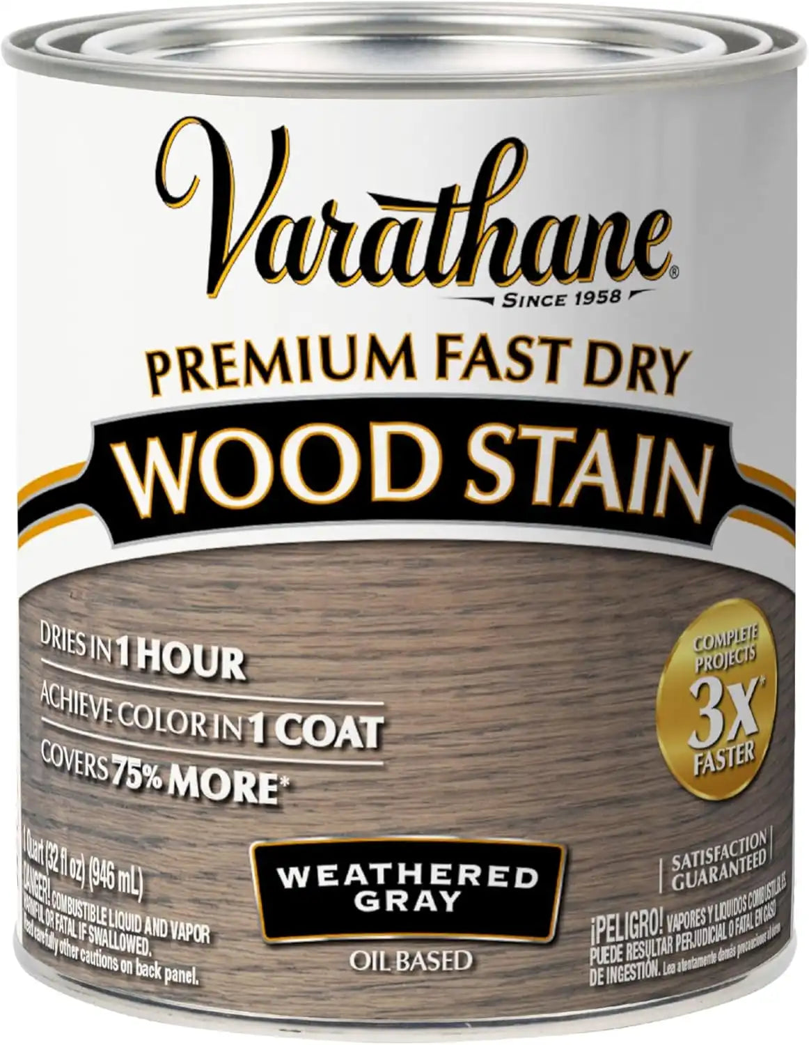 Varathane Premium Fast Dry Wood Stain | 1 Hour Dry Time | 1 Coat Color | Interior Wood Stain | Furniture, Cabinets, Doors, Trim | Quart | Weathered Gray