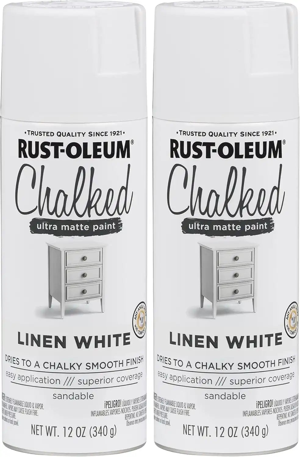 Rust-Oleum 302591 Chalked Spray Paint, 12 oz, Linen White Ultra Matte, 12 Ounce (Pack of 2)