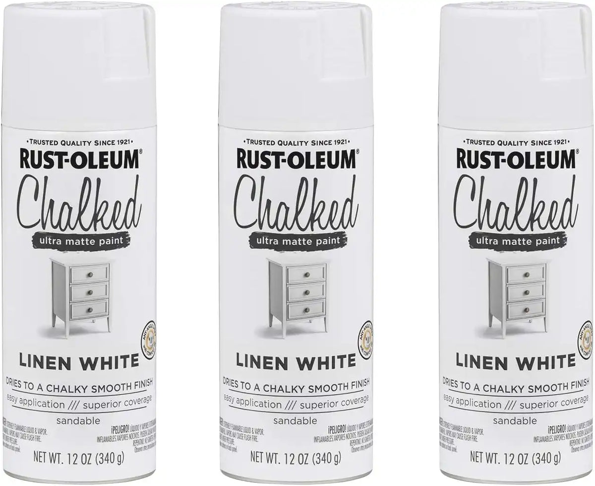 Rust-Oleum 302591-3PK Chalked Ultra Matte Spray Paint, 12 oz, Linen White, 3 Pack
