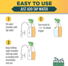 Mean Green Refillable Ultra Powered Bathroom Cleaner Concentrate, Tropical Breeze, 14.3 fl oz (2-Pack) – Plant & Mineral Based, Removes 100% of Soap Scum, Refillable Bottle Makes 4X Refills