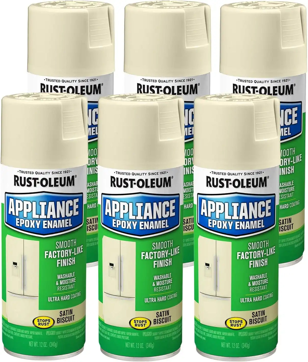 Rust-Oleum 210372-6PK Specialty Appliance Epoxy Spray Paint, 12 oz, Biscuit, 6 Pack