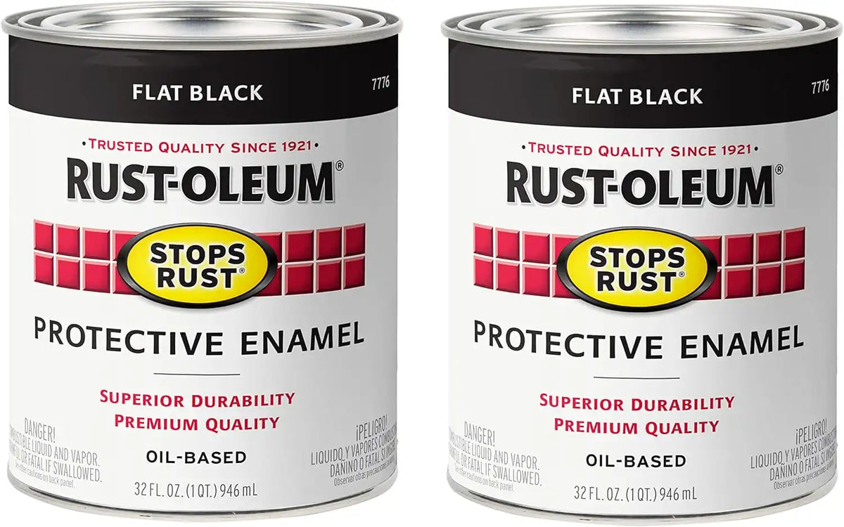 Rust-Oleum 7776502-2PK Stops Rust Brush On Paint, Quart, Flat Black, (Pack of 2)