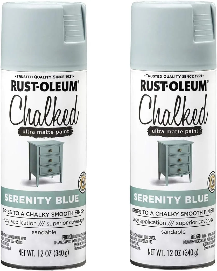 Rust-Oleum 302595-2PK Chalked Ultra Matte Spray Paint, 12 oz, Serenity Blue, 2 Pack