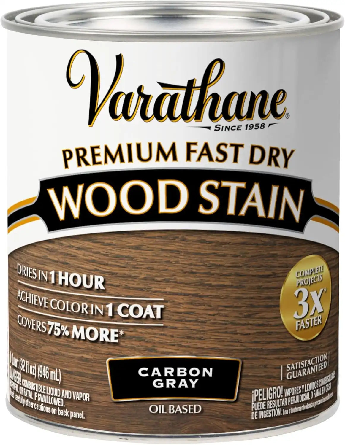 Varathane Premium Fast Dry Wood Stain | 1 Hour Dry Time | 1 Coat Color | Interior Wood Stain | Furniture, Cabinets, Doors, Trim | Quart | Carbon Gray