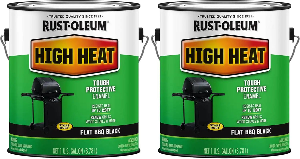 Rust-Oleum 233967-2PK High Heat Brush Protective Enamel Paint, Gallon, Flat BBQ Black, 2 Pack