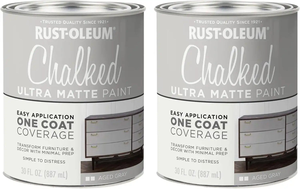 Rust-Oleum Aged Gray Chalked All-in-One Ultra Matte Paint | One Coat Coverage | No Primer, Sanding, Or Topcoat Needed | Easy Clean Up | Made in USA | 30 OZ | 2 Pack - Packaging may vary