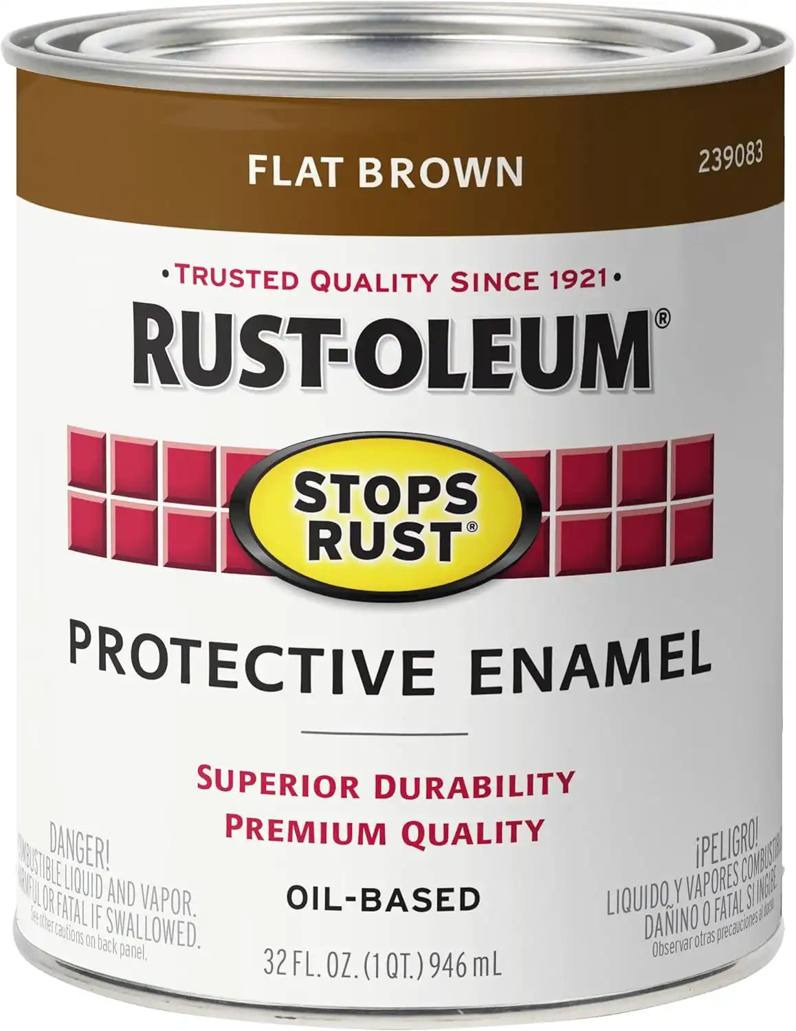 Rust-Oleum 239083 Stops Rust Brush On Paint, Quart, Flat Brown, (Pack of 1)