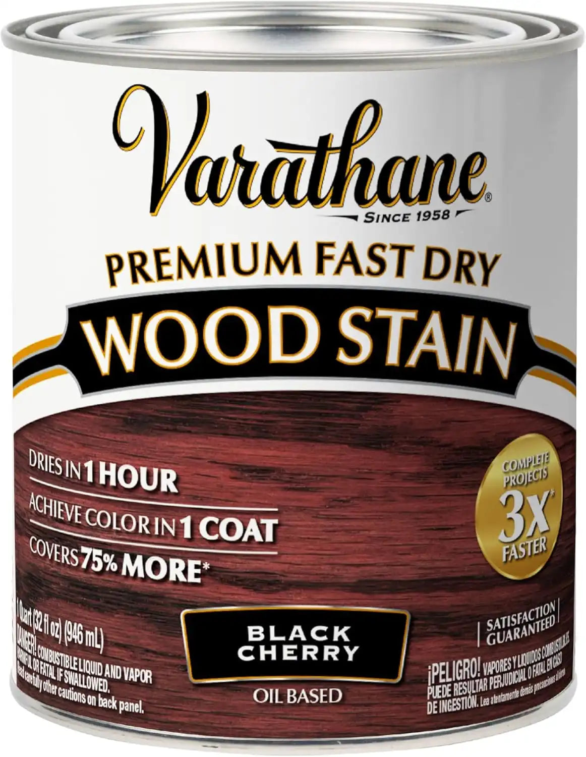 Varathane Premium Fast Dry Wood Stain | 1 Hour Dry Time | 1 Coat Color | Interior Wood Stain | Furniture, Cabinets, Doors, Trim | Quart | Black Cherry