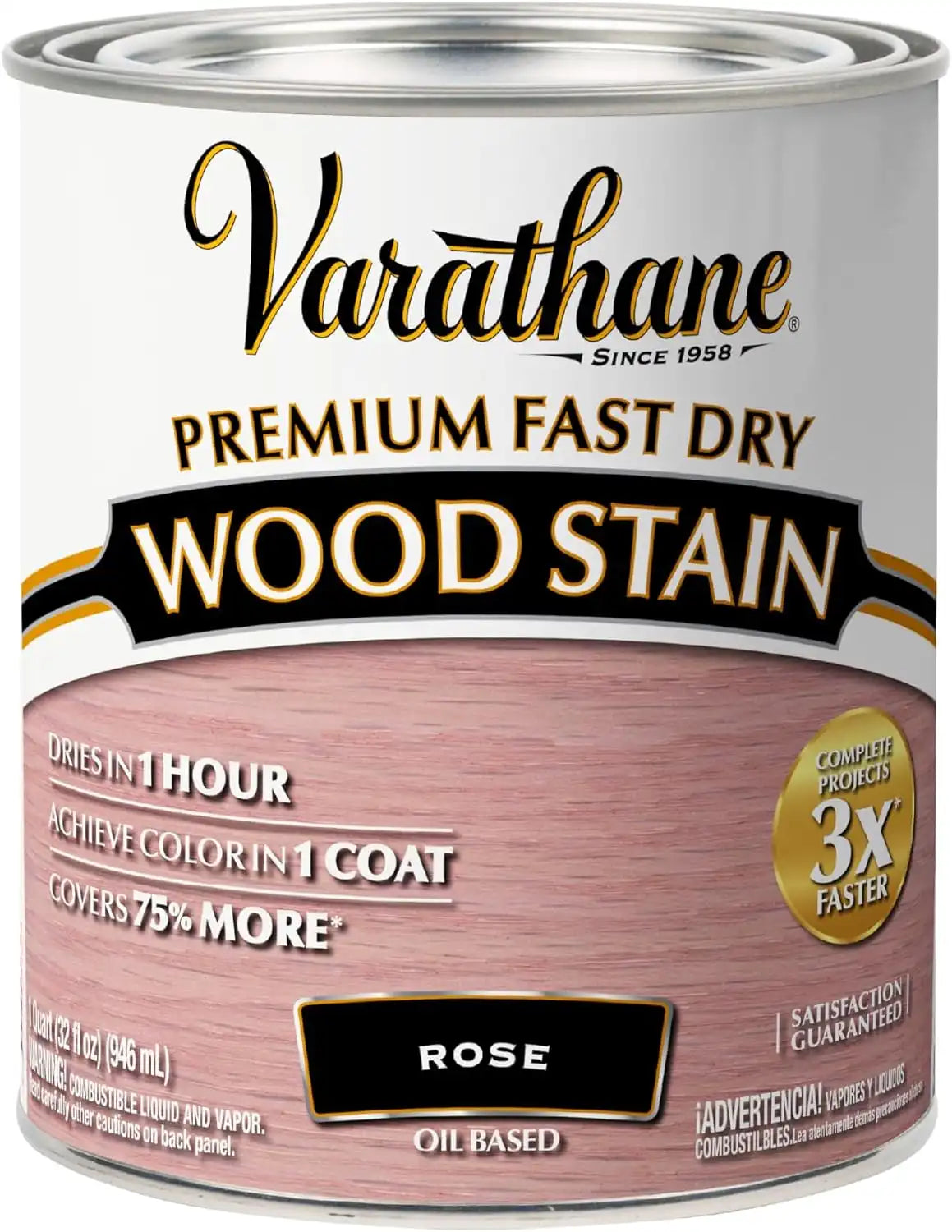 Varathane Premium Fast Dry Wood Stain | 1 Hour Dry Time | 1 Coat Color | Interior Wood Stain | Furniture, Cabinets, Doors, Trim | Quart | Rose