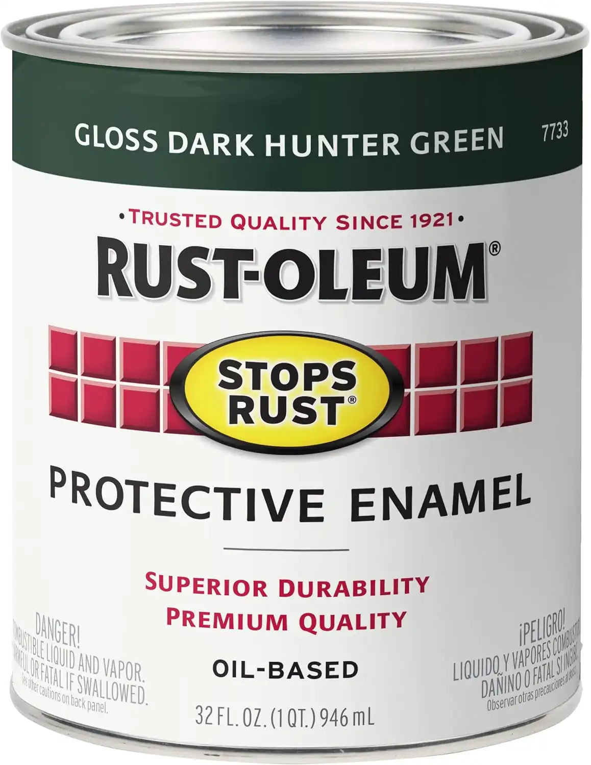 Rust-Oleum 7738502 Stops Rust Brush On Paint, Quart, Gloss Hunter Green