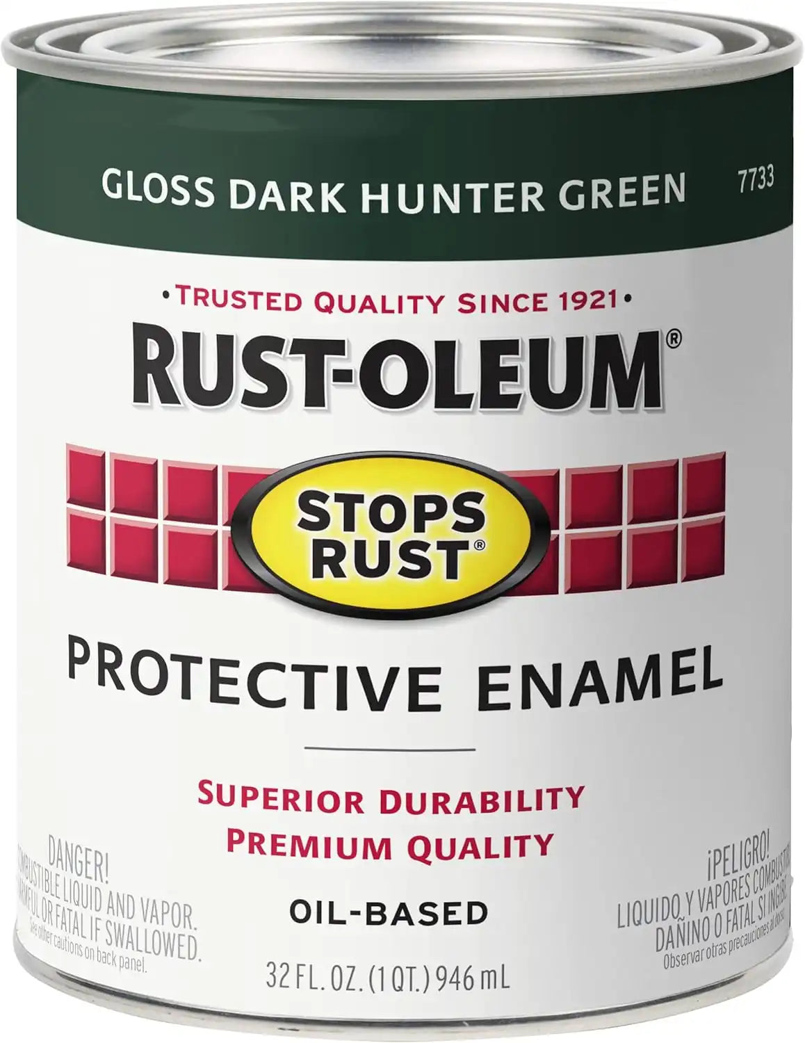 Rust-Oleum 7738502 Stops Rust Brush On Paint, Quart, Gloss Hunter Green