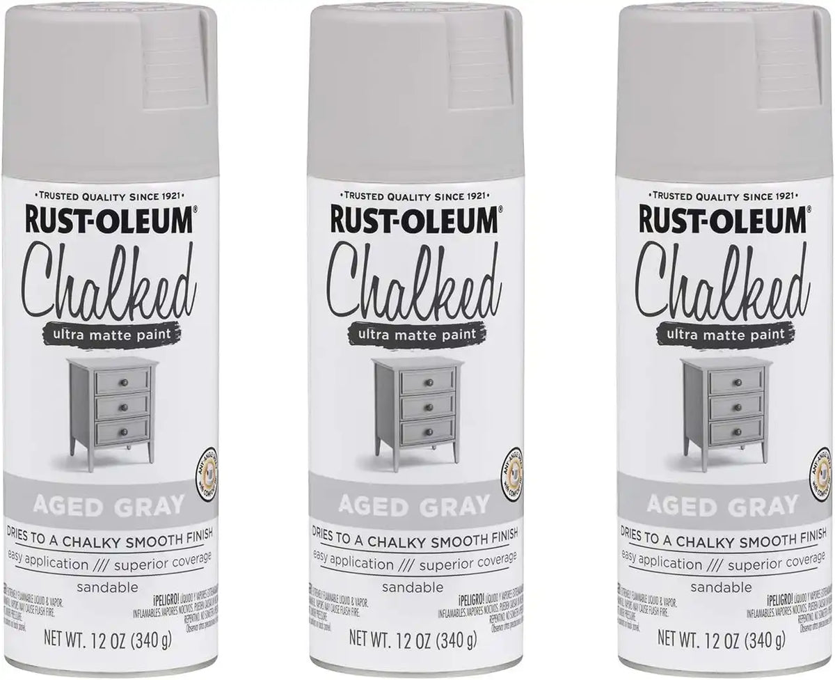 Rust-Oleum 302592-3PK Chalked Ultra Matte Spray Paint, 12 oz, Aged Gray, 3 Pack