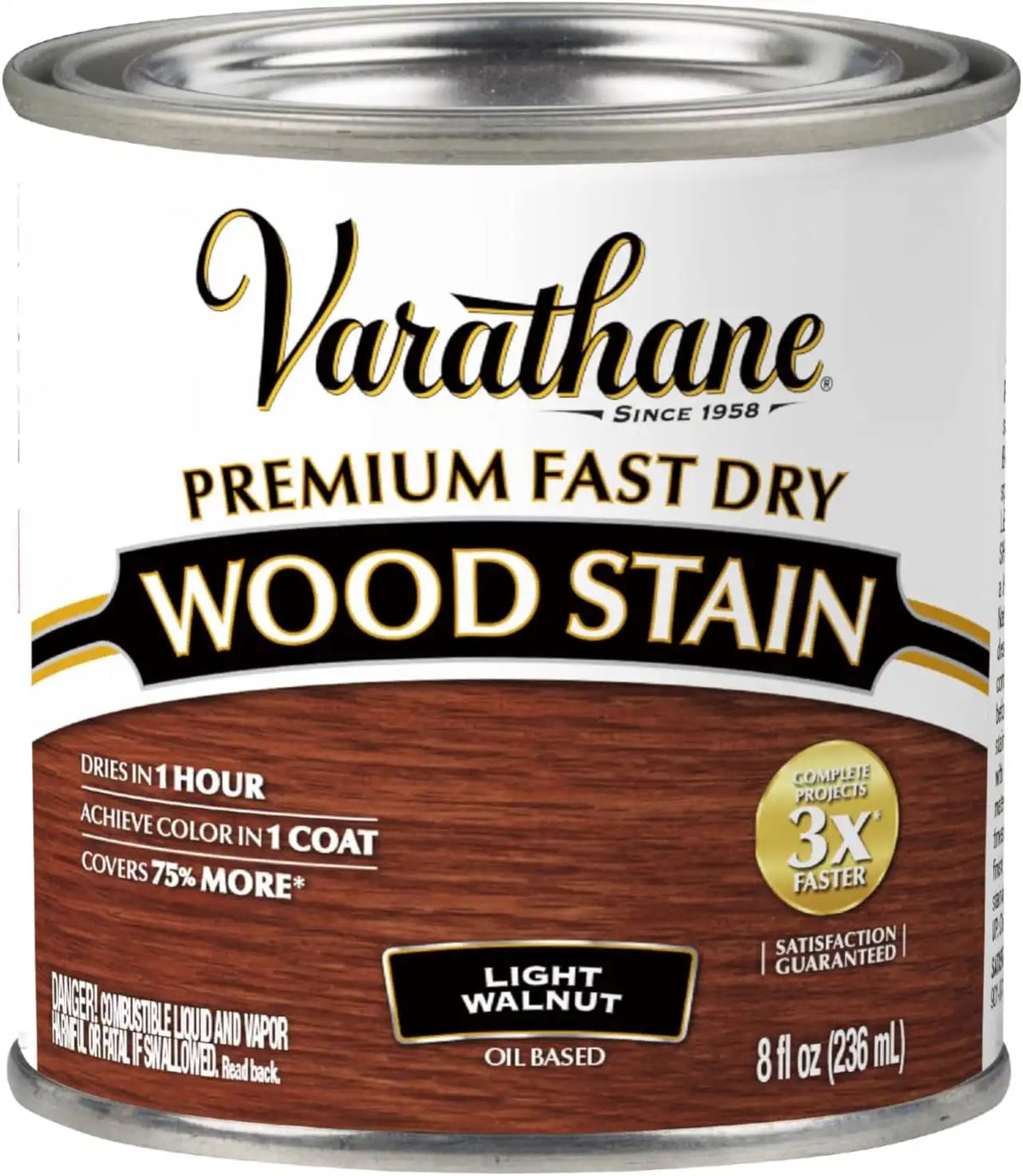 Varathane Premium Fast Dry Wood Stain | 1 Hour Dry Time | 1 Coat Color | Interior Wood Stain | Furniture, Cabinets, Doors, Trim | Half Pint | Light Walnut