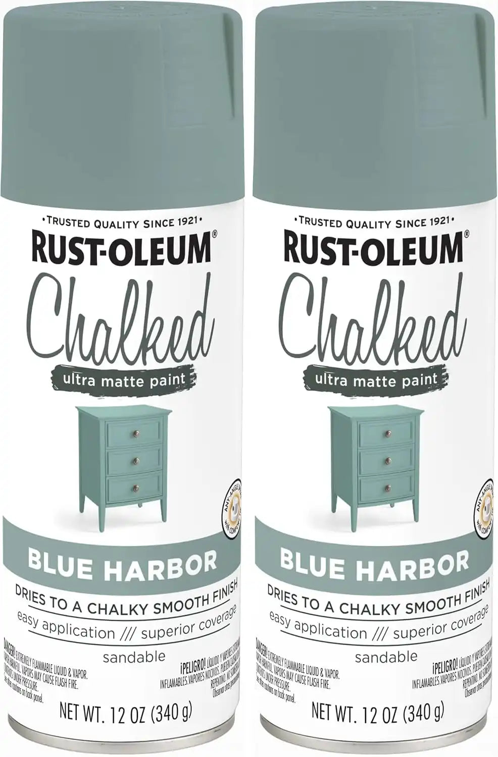 Rust-Oleum 374164 Chalked Ultra Matte Spray Paint, 12 oz, Blue Harbor (Pack of 2)