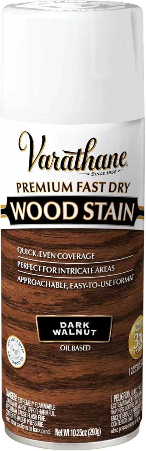 Varathane Premium Fast Dry Wood Stain Spray | 1 Hour Dry Time | 1 Coat Color | Interior Wood Stain | Furniture, Cabinets, Doors, Trim | 10.25 oz | Dark Walnut