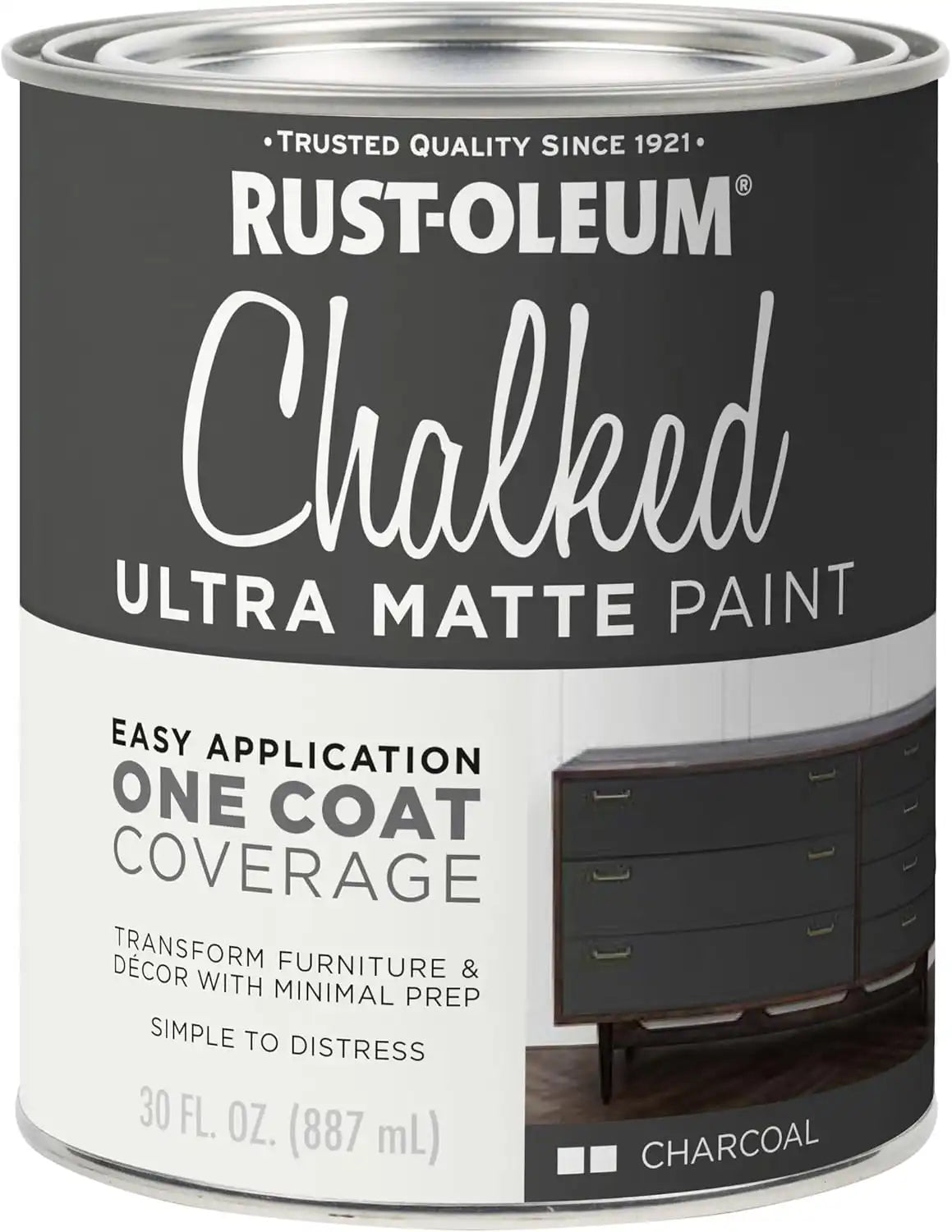 Rust-Oleum Charcoal Chalked All-in-One Ultra Matte Paint | One Coat Coverage | No Primer, Sanding, Or Topcoat Needed | Easy Clean Up | Made in USA | 30 OZ