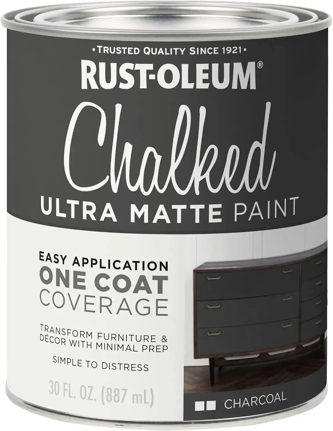 Rust-Oleum Charcoal Chalked All-in-One Ultra Matte Paint | One Coat Coverage | No Primer, Sanding, Or Topcoat Needed | Easy Clean Up | Made in USA | 30 OZ