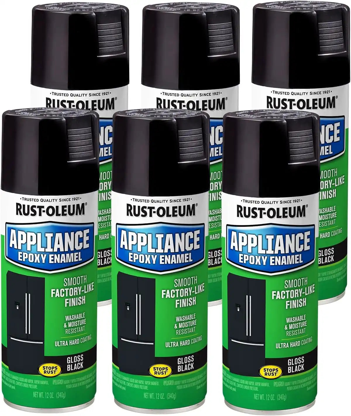 Rust-Oleum 7886830-6PK Specialty Appliance Epoxy Spray Paint, 12 oz, Black, 6 Pack