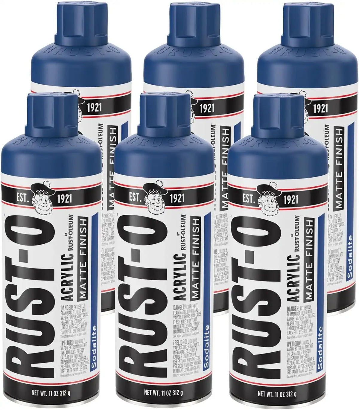 Rust-Oleum Rust-O Acrylic Spray Paint | Street Artist Spray Paint for Murals | Weather Resistant for Concrete, Wood, Brick and Other Surfaces | 11 Ounce | Matte Sodalite | 6 Pack