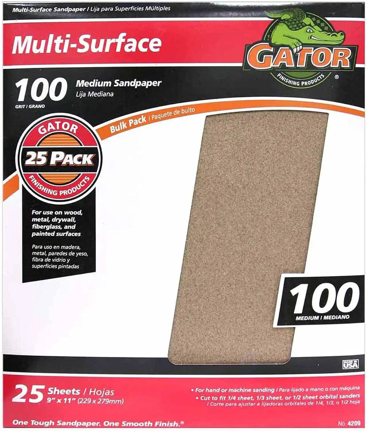 Gator 9" x 11" Multi-Surface Sanding Sheets, 100 Grit, 25 Pack