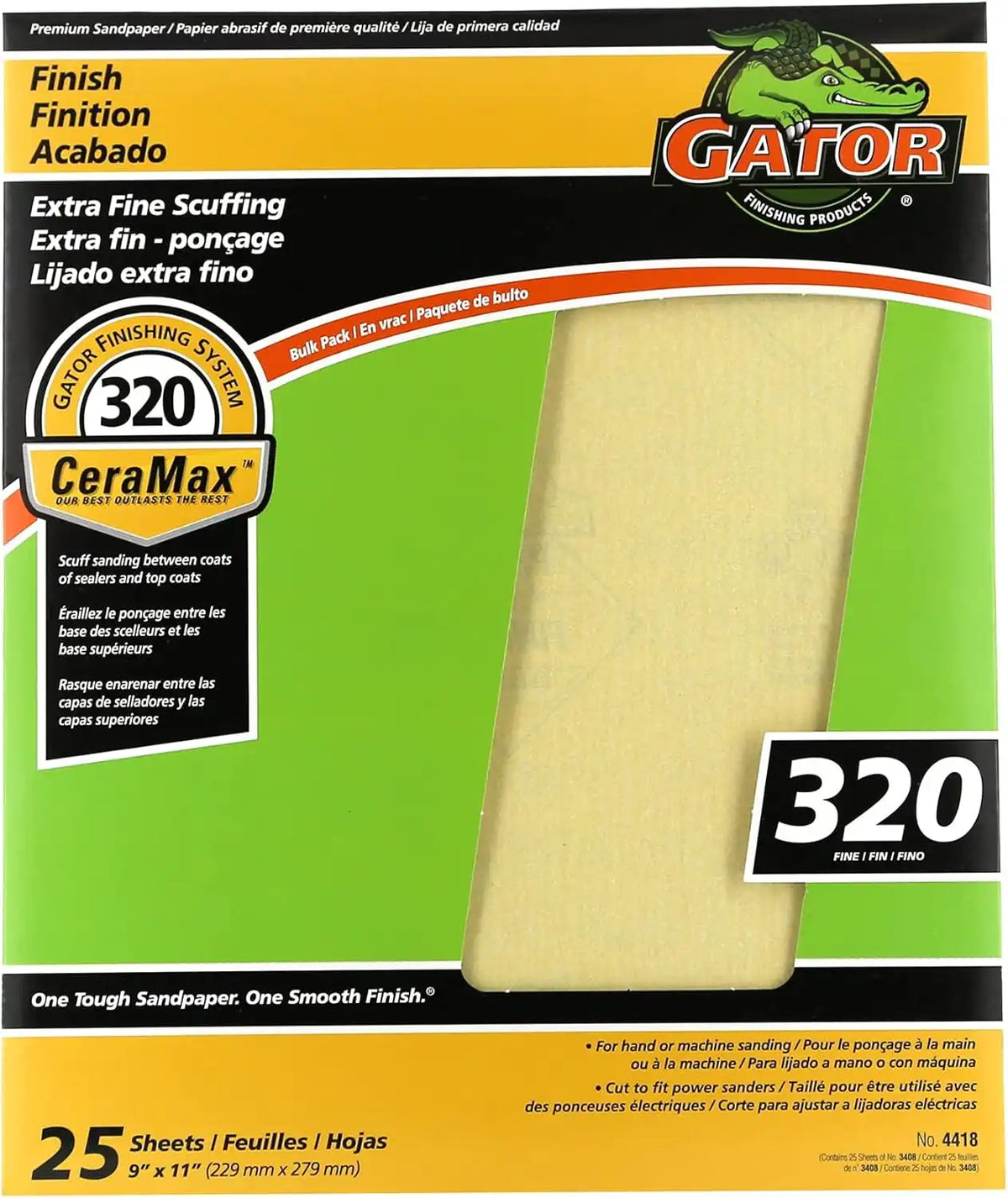 Gator CeraMax 9" x 11" Ceramic Sanding Sheets, 320 Grit, 25 Pack
