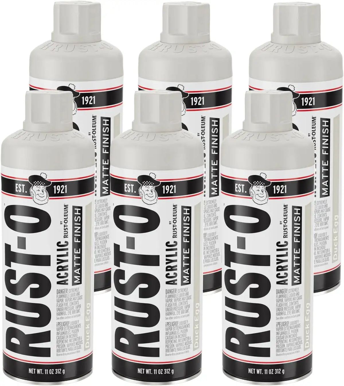 Rust-Oleum Rust-O Acrylic Spray Paint | Street Artist Spray Paint for Murals | Weather Resistant for Concrete, Wood, Brick and Other Surfaces | 11 Ounce | Matte Duck Egg | 6 Pack