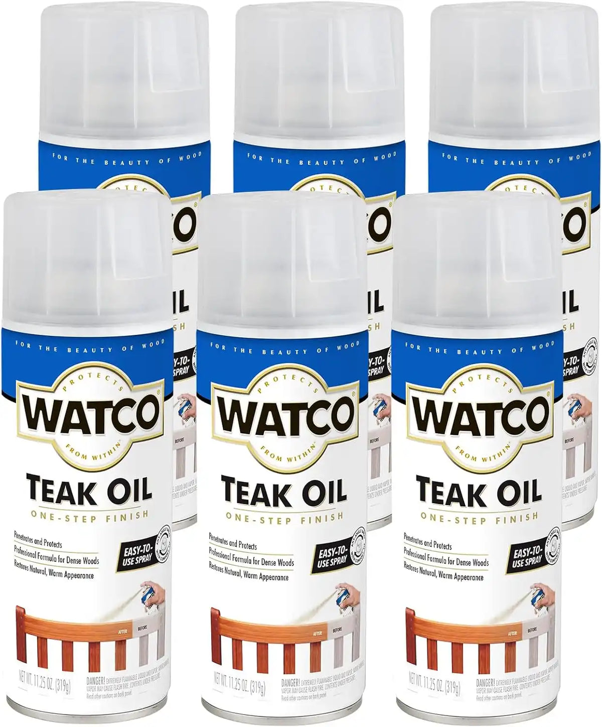 Watco Teak Oil Wood Finish Spray, 11.25 oz, Clear, 6 Pack