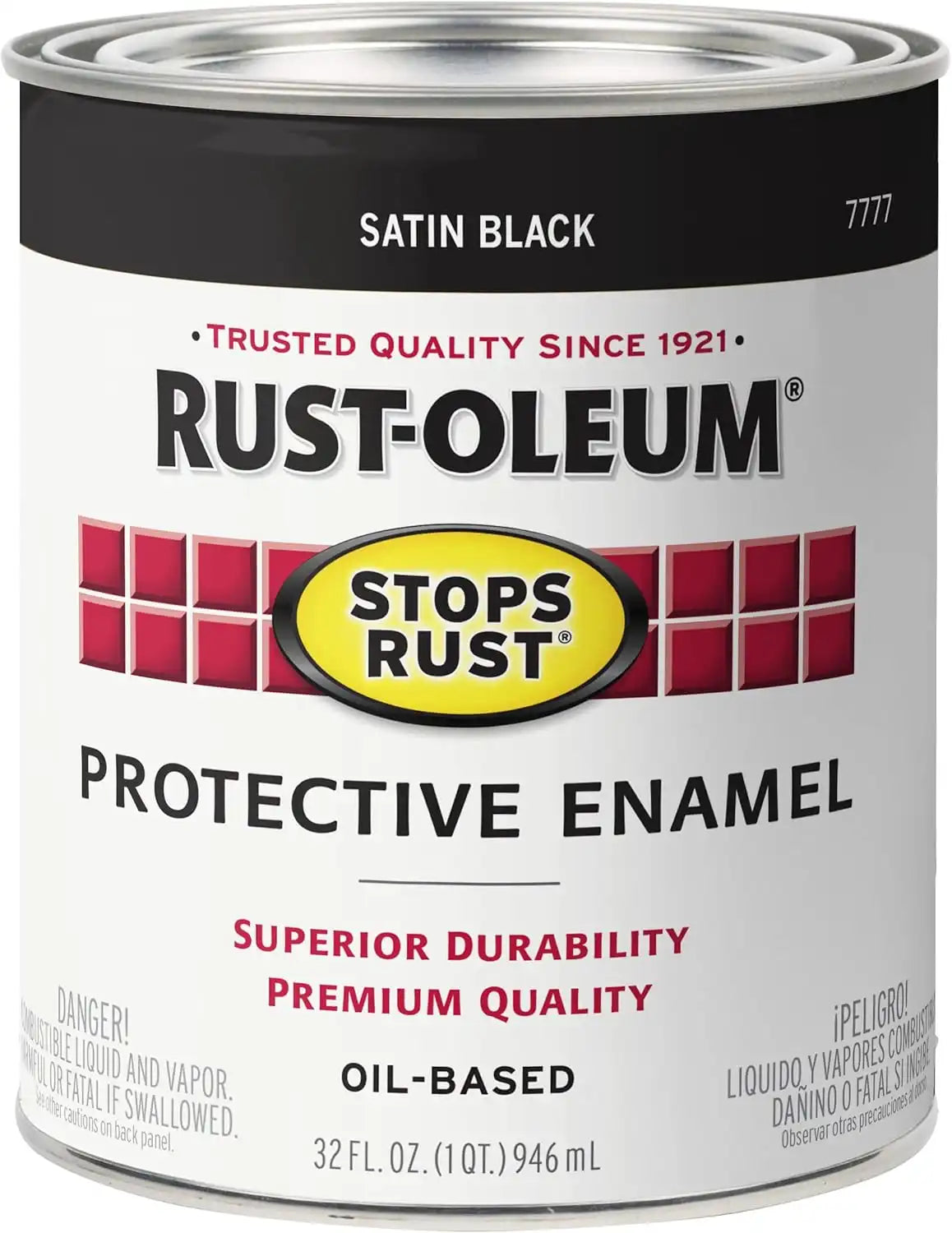 Rust-Oleum 7777502 Stops Rust Brush On Paint, Quart, Satin Black