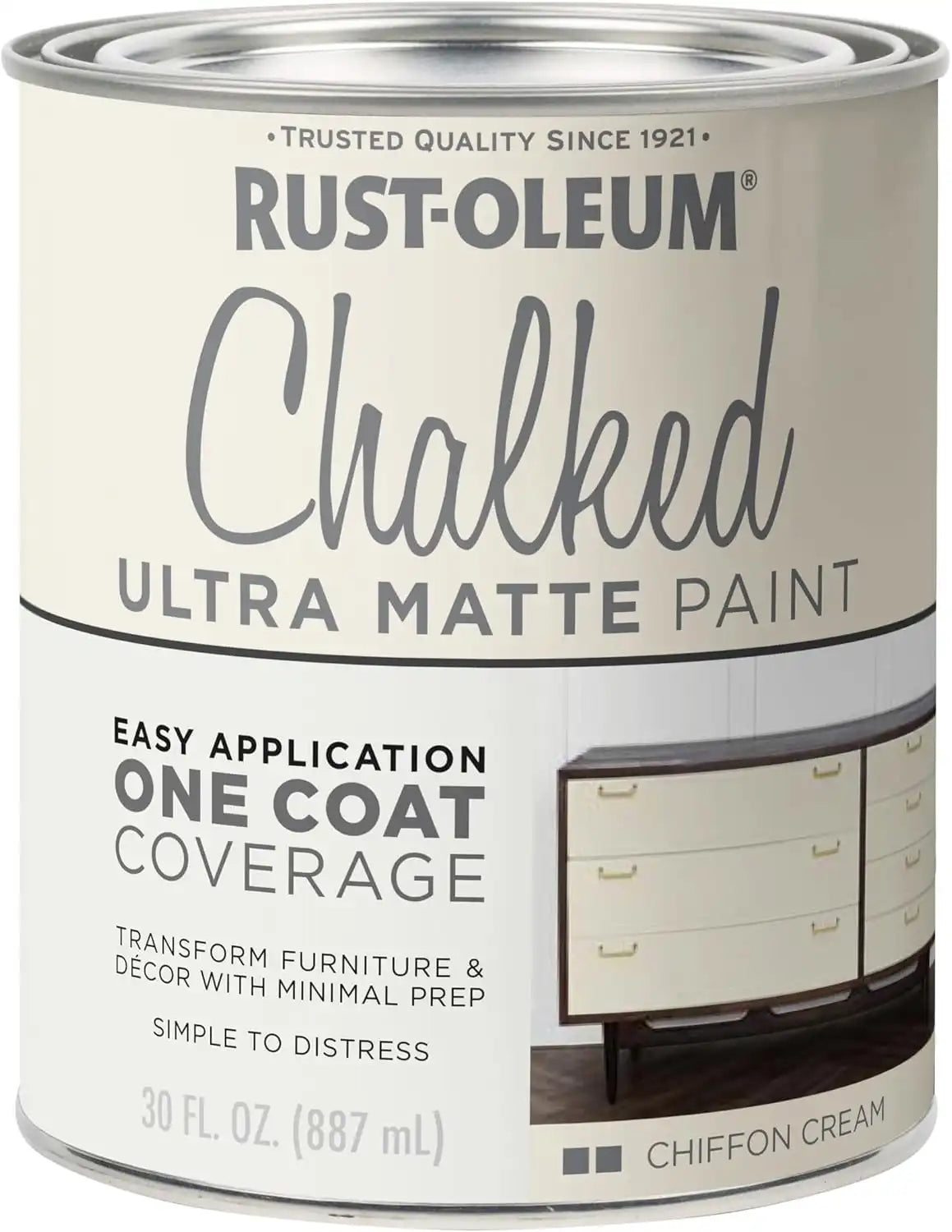 Rust-Oleum Chiffon Cream Chalked All-in-One Ultra Matte Paint | One Coat Coverage | No Primer, Sanding, Or Topcoat Needed | Easy Clean Up | Made in USA | 30 OZ
