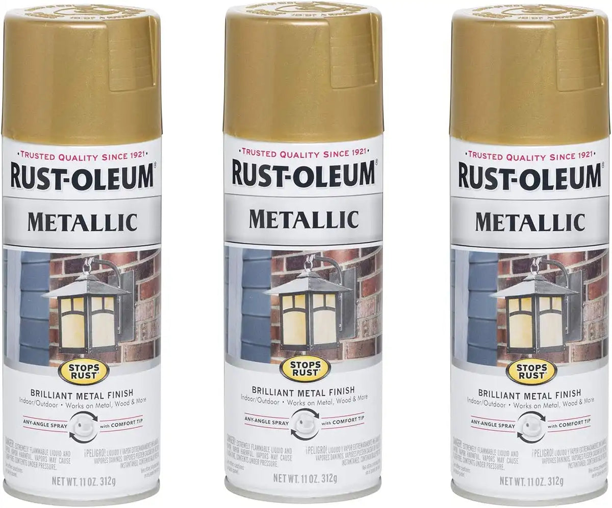 Rust-Oleum 7270830-3PK Stops Rust Metallic Spray Paint, 11 oz, Gold Rush, 3 Pack