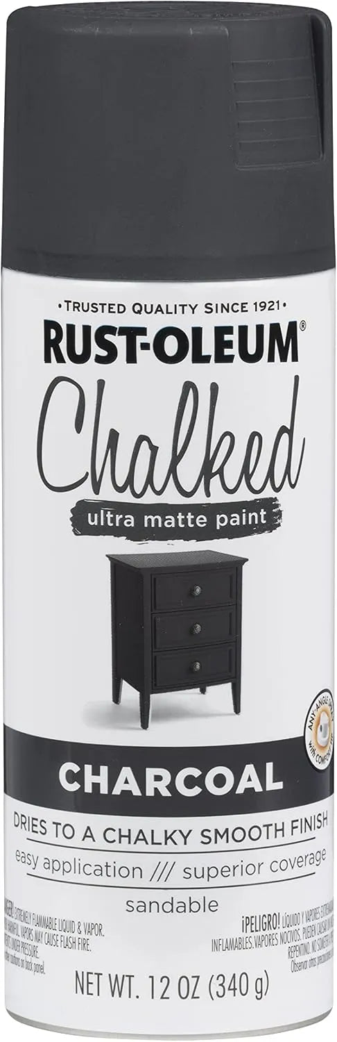 Rust-Oleum Charcoal Chalked All-in-One Ultra Matte Spray Paint | One Coat Coverage | No Primer, Sanding, Or Topcoat Needed | Easy Spray Application | Made in USA | 12 OZ