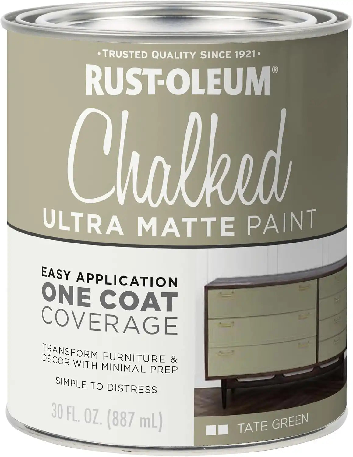 Rust-Oleum Tate Green Chalked All-in-One Ultra Matte Paint | One Coat Coverage | No Primer, Sanding, Or Topcoat Needed | Easy Clean Up | Made in USA | 30 OZ