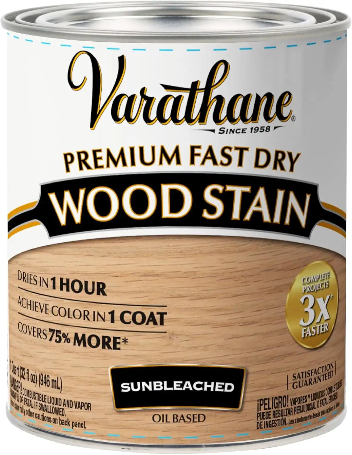 Varathane Premium Fast Dry Wood Stain | 1 Hour Dry Time | 1 Coat Color | Interior Wood Stain | Furniture, Cabinets, Doors, Trim | Quart | Sunbleached