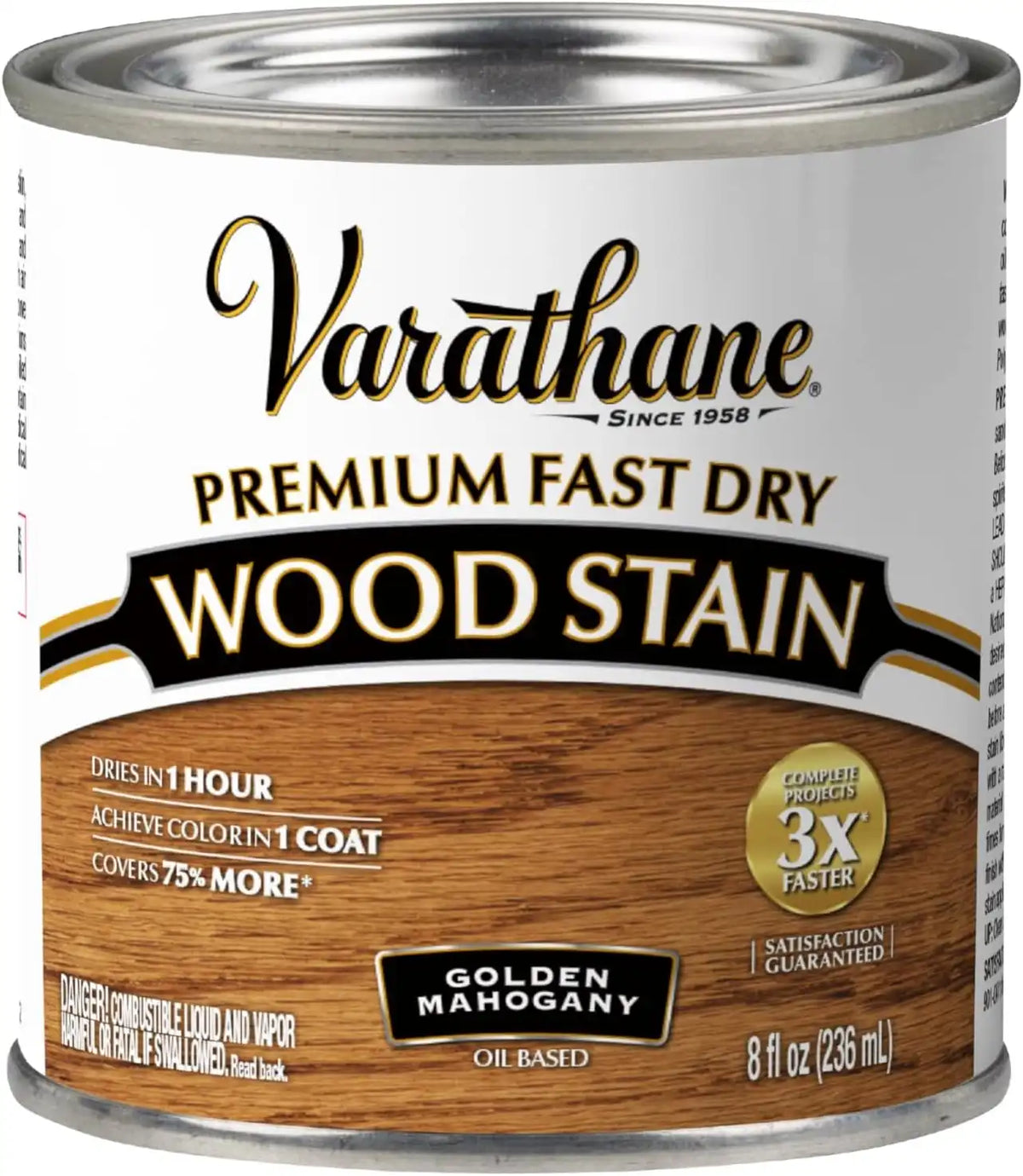 Varathane Premium Fast Dry Wood Stain | 1 Hour Dry Time | 1 Coat Color | Interior Wood Stain | Furniture, Cabinets, Doors, Trim | Half Pint | Golden Mahogany