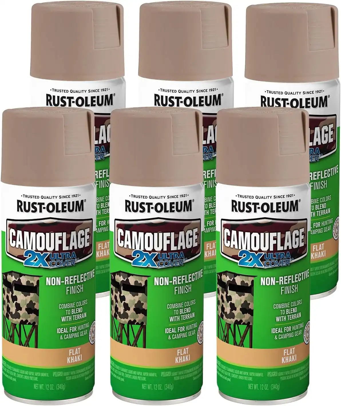 Rust-Oleum 279177-6PK Camouflage 2X Ultra Cover Spray Paint, Khaki, 12 Ounce (Pack of 6)