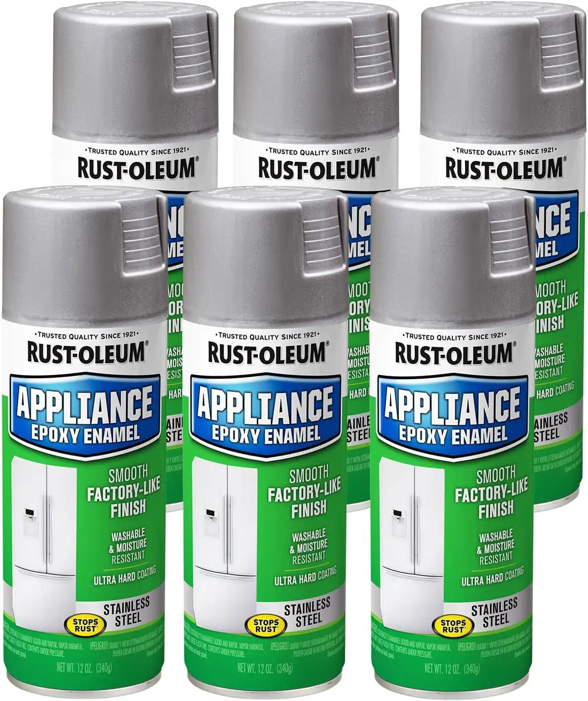 Rust-Oleum 7887830-6PK Specialty Appliance Epoxy Spray Paint, 12 oz, Stainless Steel, 6 Pack