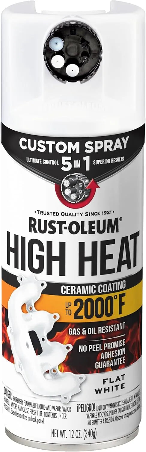 Rust-Oleum Automotive High Heat Spray Paint Custom Spray 5-in-1, 12 oz, Flat White