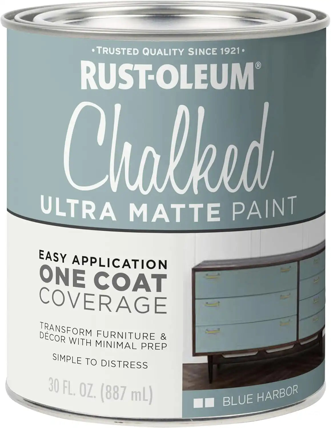 Rust-Oleum Harbor Blue Chalked All-in-One Ultra Matte Paint | One Coat Coverage | No Primer, Sanding, Or Topcoat Needed | Easy Clean Up | Made in USA | 30 OZ