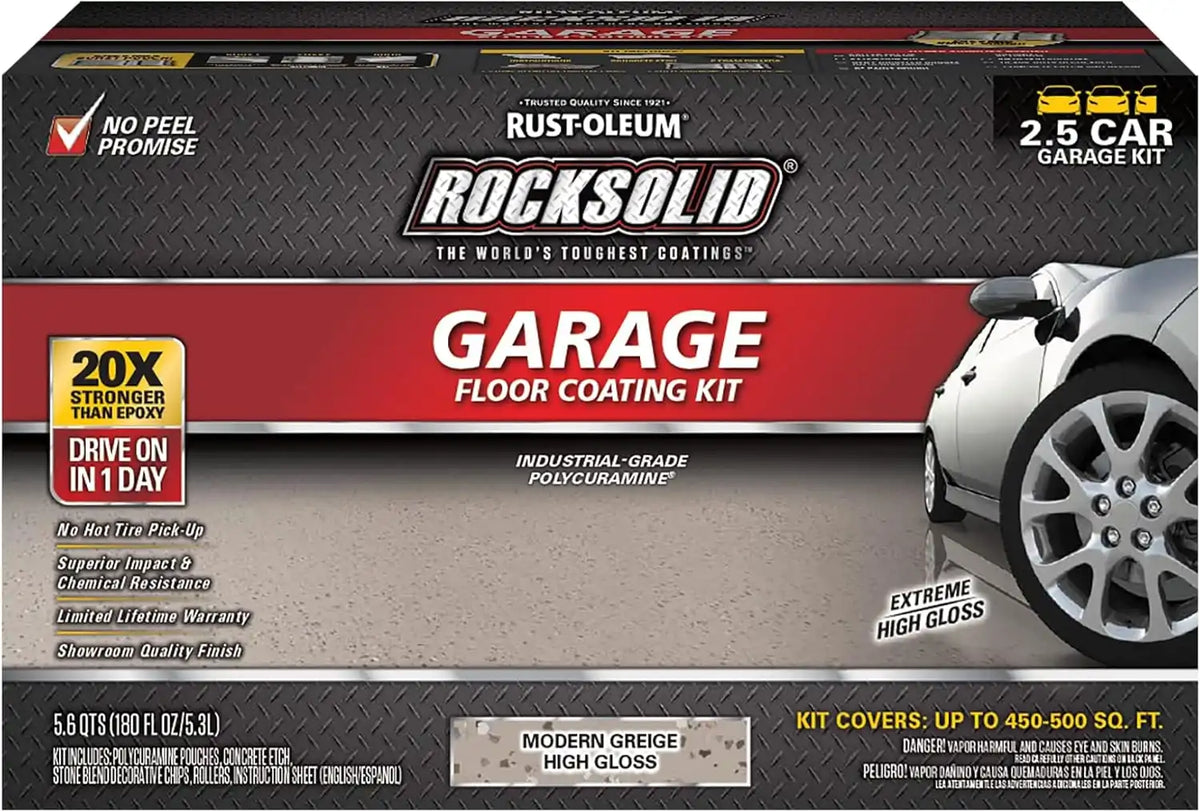 Rust-Oleum 381087 RockSolid Polycuramine Garage Floor Coating, 2.5 Car Kit, High Gloss Modern Greige