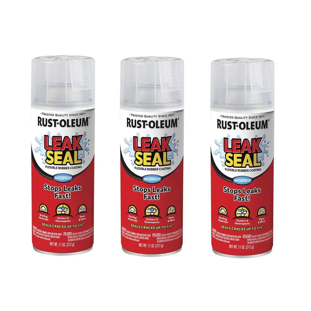 Rust-Oleum 265495A3 LeakSeal Flexible Rubber Coating Spray, Clear, 11 Ounce (Pack of 3)