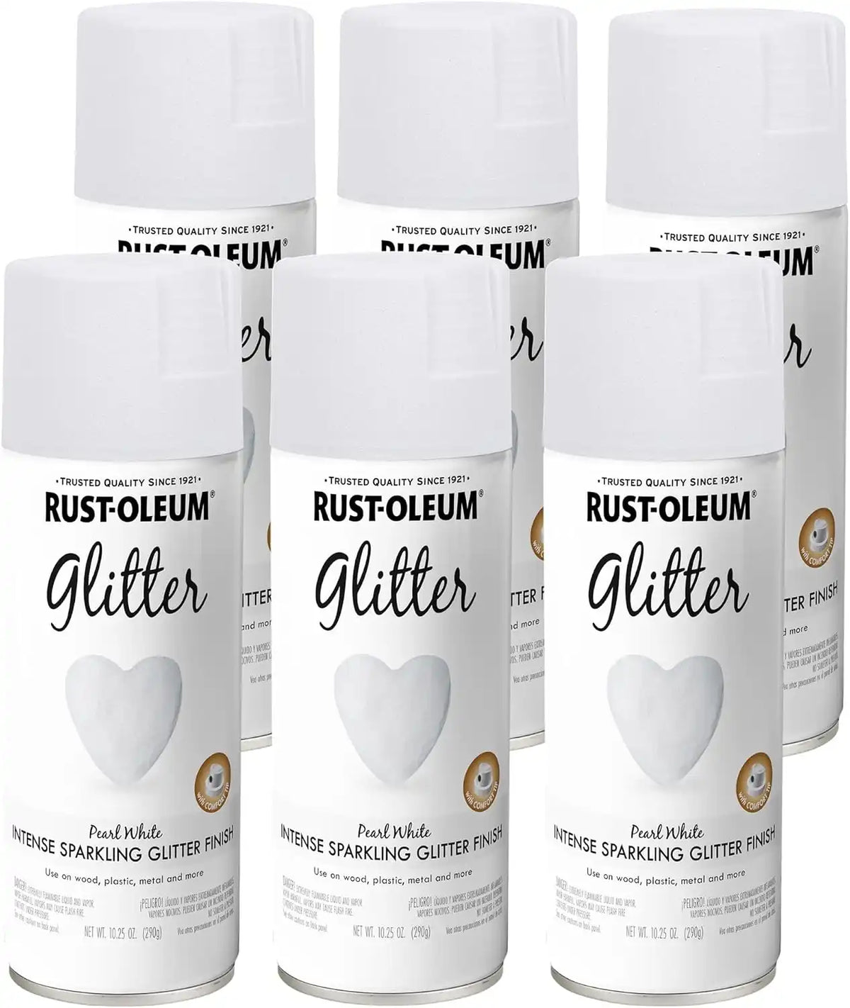 Rust-Oleum 299426-6PK Specialty Glitter Spray Paint, 10.25 Oz, Pearl White, 6 Pack