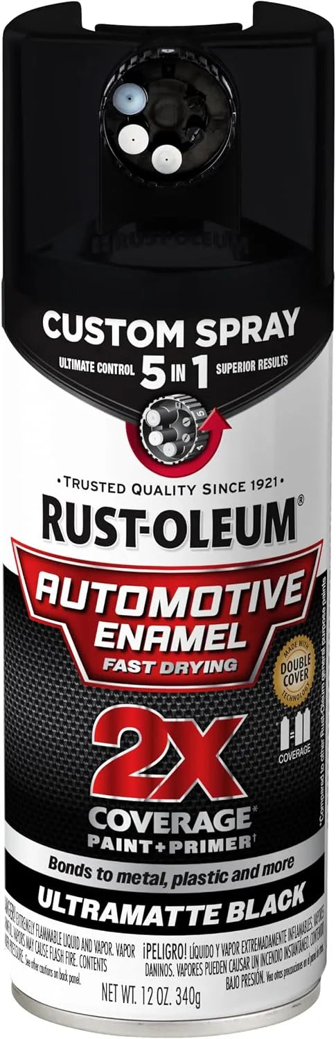 Rust-Oleum 2X Automotive Enamel Custom Spray 5-in-1 Spray Paint, 12 oz, Ultra Matte Black